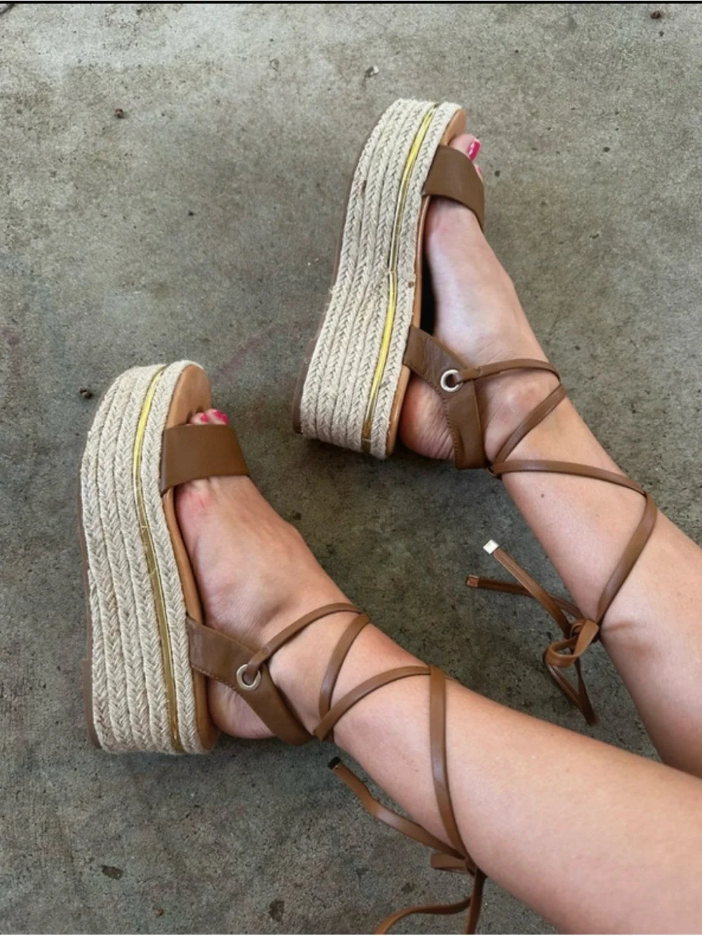 Womens Brown Espadrille Platform Lace-Up Sandals